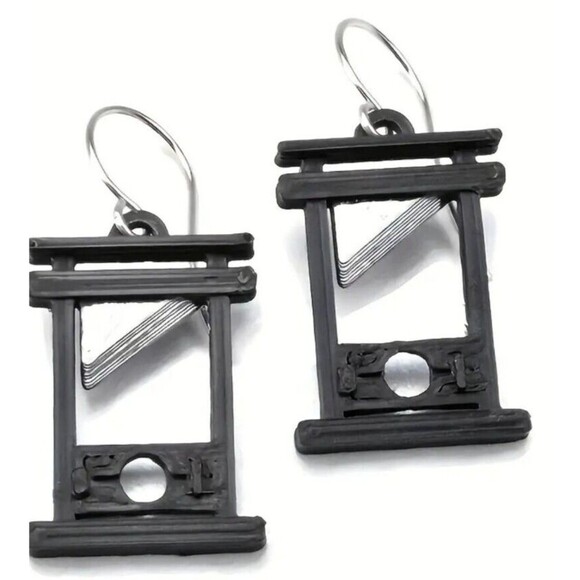 Gothic Guillotine Earrings Black Gunmetal Women Teens Halloween - Picture 2 of 3